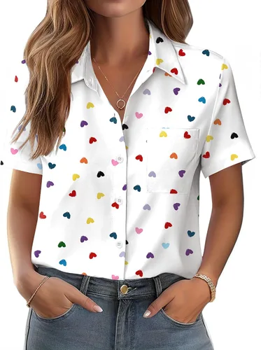 Vista 5 de Zeagoo Blusa de manga corta con botones para mujer, con bolsillo en el busto, para negocios, casual, para el trabajo, trajes de verano