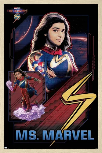 Vista 7 de Trends International Marvel The Marvels - Póster de pared de Ms. Marvel, 14.72 x 22.37 pulgadas, versión enmarcada de madera de granero