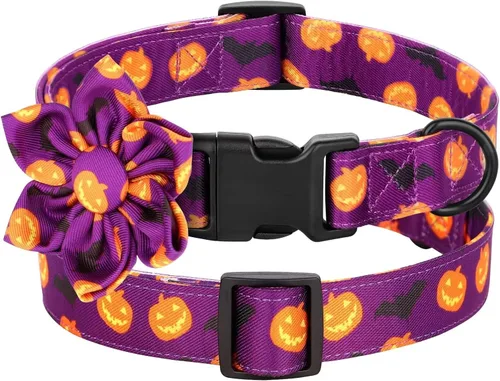 Vista 4 de Beirui Lindo collar de Navidad para perro hembra con flor, collares de perro con patrones navideños, collar rojo suave para mascotas ajustable
