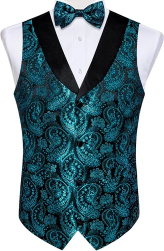 Vista 5 de DiBanGu Suit Vest for Men Vest Set with Tie Bowtie Tie Clip Pocket Square Cufflinks 6Pcs Waistcoat