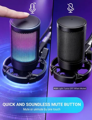 Vista 4 de FIFINE AmpliGame - Micrófono USB A6V para juegos, condensador RGB para Negro
