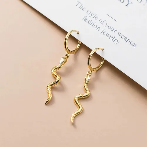 Vista 4 de SLUYNZ Aretes de aro de serpiente de plata de ley para mujeres, adolescentes y niñas, aretes de aro pequeños para hombres