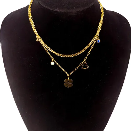 Vista 4 de Collar de cadena de acero inoxidable con inicial apilada y cadena de acero inoxidable para mujer