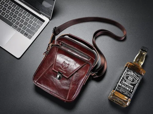 Vista 7 de Bolso bandolera de cuero para hombre, estilo vintage, bolso de hombro, bolso cruzado, bolso de viaje, mochila casual, Café