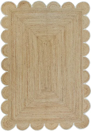 Vista 15 de Alfombra festoneada de yute natural, borde negro, 2 x 3 pies