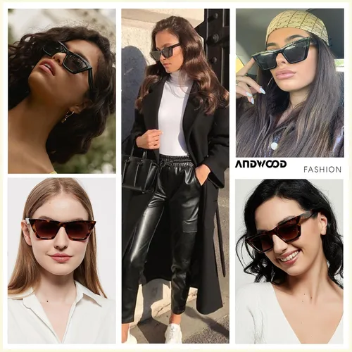 Vista 4 de ANDWOOD Lentes de sol polarizados con diseño de ojo de gato para mujer, estilo vintage, cuadrados, clásicos, retro, (2 unidades) negro+demi Lente