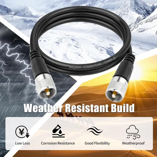Vista 6 de Cable coaxial RG8x, Cable coaxial CB, 1 pie UHF PL259 Macho a Macho Cables de antena CB de baja pérdida, 50 ohmios para radio HAM, analizador