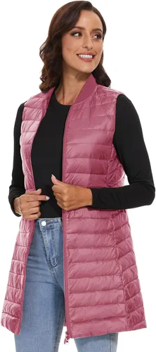 Vista 8 de ELFJOY Chaleco largo acolchado para mujer, tipo túnica, chaleco largo y plegable, ropa exterior de invierno