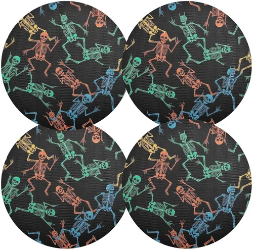 Vista 2 de Skeletons Black Table Placemats, Heat Resistant Non Slip PVC Placemats Round for Kitchen one sizex4