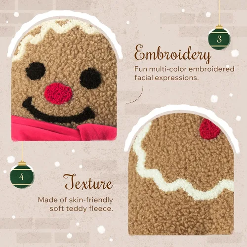 Vista 3 de Phantoscope Almohada Decorativa de Feliz Navidad Pan de Jengibre, Almohadas de Peluche Teddy Navideñas con Forma de Pan de Jengibre con Gorro