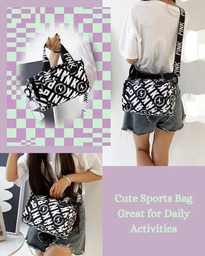 Vista 6 de Bolsa de gimnasio pequeña estética, bonita bolsa de lona con asa, bolsa de viaje para el hombro, bolsa cruzada resistente para deportes de natación