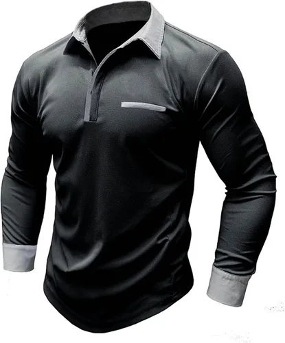 Vista 5 de Camisa Superior para Hombre Color sólido Blusa Manga Larga Camisetas Solapa Camiseta Deportiva Ropa cómoda Túnicas
