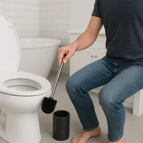 Vista 3 de Creative Home Juego de cepillo y soporte para bola de inodoro de mármol negro natural con funda de silicona, cepillo compacto de almacenamiento