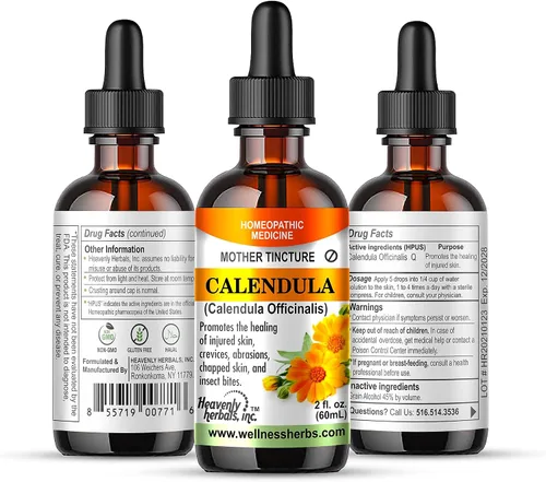 Vista 2 de Caléndula OFFICINALIS Q - Tintura madre - Promueve la curación de la piel lesionada, grietas, abrasiones, piel agrietada y picaduras de insectos, 2