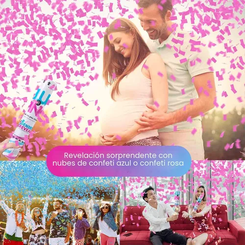 Vista 2 de Cañón de confeti prémium para revelación de género, juego de 4 cañones mezclados (2 azules y 2 rosas) para revelación de género, para decoraciones