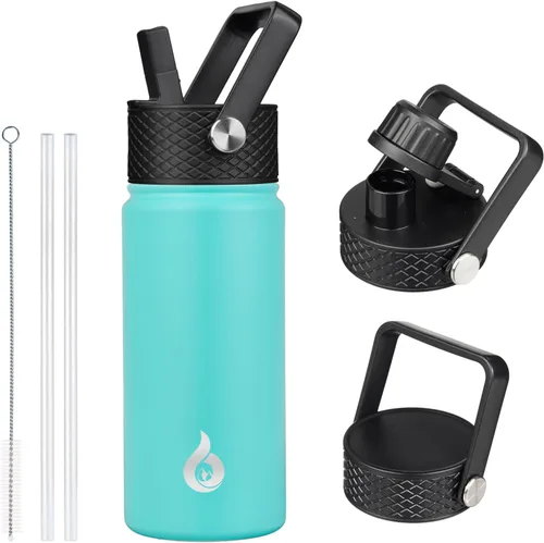 Vista 74 de BJPKPK Botellas de Agua Aisladas con Tapa de Pajita, Botella de Agua de Acero Inoxidable de 18oz, Termo Frío Caliente con 3 Tapas, Vaso de Viaje a