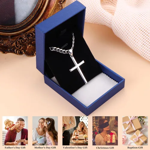 Vista 6 de MILACOLATO 925 Sterling Silver Cross Necklace for Men Women 16-30 Inches