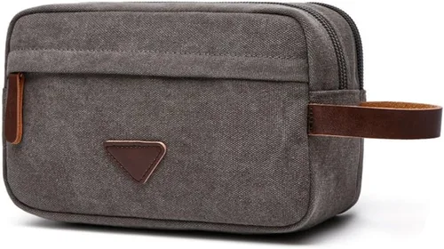 Vista 10 de Tumecos Neceser de cuero encerado para hombre, kit de afeitado, accesorios de viaje, bolsa organizadora