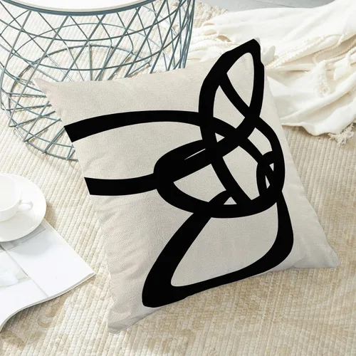 Vista 6 de Fundas de cojín en blanco y negro 16x16 Juego de 2 Fundas de cojín geométricas abstractas de arte moderno de línea Modernas estilo minimalista