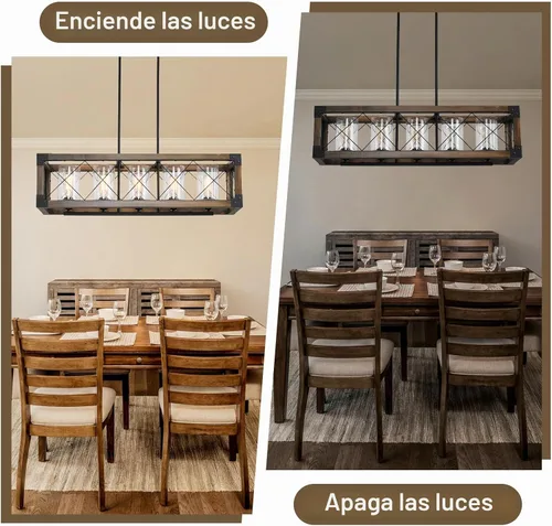 Vista 6 de WJShome Candelabro de granja de 35 pulgadas, iluminación de isla de cocina de 5 luces, lámpara rectangular moderna para comedor, candelabros