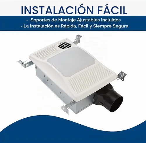 Vista 5 de Broan 100HL Ventilador de baño, 100 CFM para conductos de 4" con luz incandescente máxima de 100W (no incluida) y calentador - Blanco