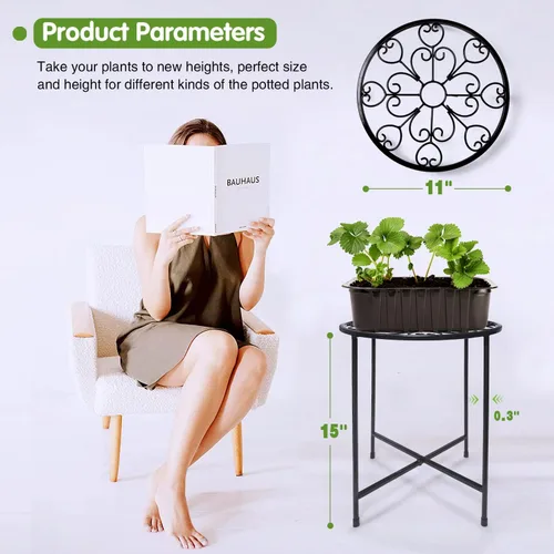 Vista 6 de KABB Soporte de metal para plantas, juego de macetas de 15 pulgadas de alto, moderno soporte de hierro redondo de 10 pulgadas a prueba de óxido