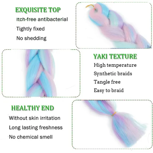 Vista 4 de Paquete de 3 extensiones de cabello trenzado de arco iris de 24 pulgadas, mezcla de cuatro colores para trenzas, trenzas de caja jumbo de fibra