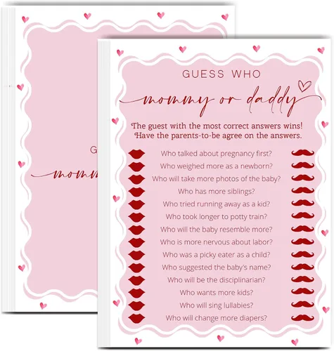 Vista 13 de Tarjetas de juego de peleas familiares para baby shower con tarjeta de respuesta, juegos de baby shower rosa para 30 invitados, tarjetas