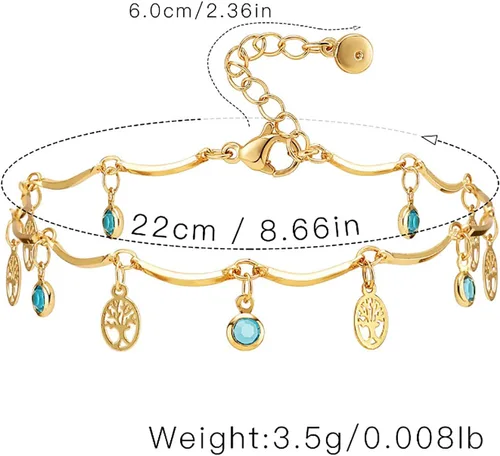 Vista 30 de Tobillera para mujer, chapada en oro de 18 quilates, tobillera con dije de oro, impermeable, para verano, playa, cadena de pie, joyería para regalos
