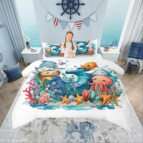 Vista 9 de Manfei Juego de edredón de calavera de azúcar para niños, juego de ropa de cama con temática de calaveras de Halloween, ropa de cama de estilo Azul
