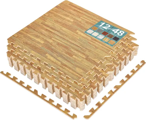 Vista 30 de Sorbus Losetas de suelo de madera veteada, esteras de espuma EVA entrelazadas, losetas de 3/8" de grosor para suelos de madera, esteras de ejercicio