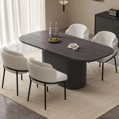 Vista 23 de Mesa de comedor ovalada de 63 pulgadas para 2-6 personas, mesa de cocina negra moderna, mesa de comedor rectangular de lujo, mesa de comedor