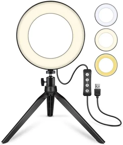 Vista 3 de Vivitar Vlog Essentials - Anillo de luz LED RGB a todo color de 10 pulgadas con rotación de 360° con control remoto de base de teléfono y trípode