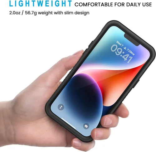 Vista 4 de Lanhiem Funda para iPhone 14, impermeable IP68 a prueba de polvo con protector de pantalla integrado, resistente a prueba de golpes de cuerpo Negro