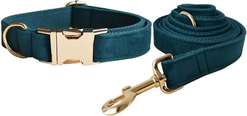 Vista 11 de Love Dream Juego de collar y correa de terciopelo para perro, suave y cómodo, correa ajustable y collar con hebilla de metal resistente para perros
