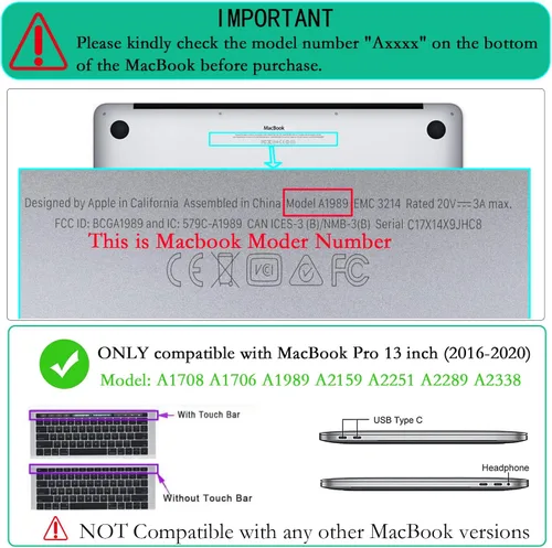 Vista 2 de LanBaiLan Compatible con MacBook Pro de 13 pulgadas con barra táctil 2022 2020 2019 2018 2017 2016 versión M1 M2 A2338 A2289 A2251 A2159 A1989 A1706
