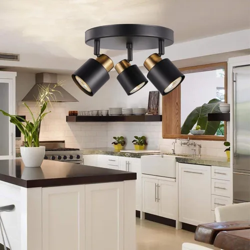 Vista 7 de Kit de iluminación de riel de 3 luces, toldo con acabado de latón negro mate con foco de techo moden empotrado para cocina, comedor, sala de estar
