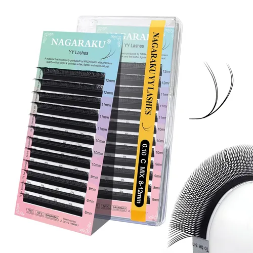 Vista 45 de NAGARAKU YY - Extensiones de pestañas, suministros Y, Lash 4D, Easy Fan, pestañas cruzadas de volumen ruso, pestañas YY, tejidas a mano, malla