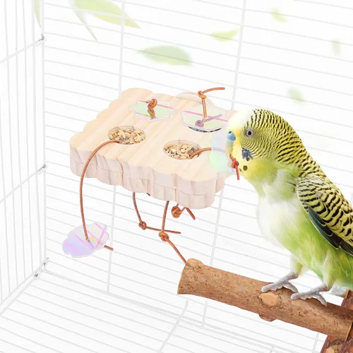 Vista 2 de Mygeromon Juguetes de forrajeo para pájaros, accesorios de madera