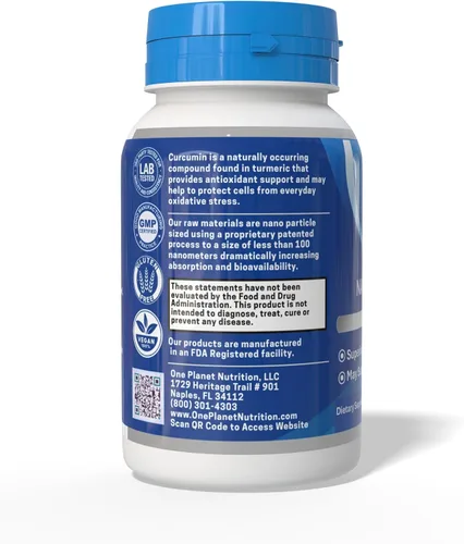 Vista 3 de One Planet Nutrition Nano Curcumina 500 mg cápsulas vegetales (60 porciones), Nano para alta absorción, apoya el bienestar general, sin OMG, vegano