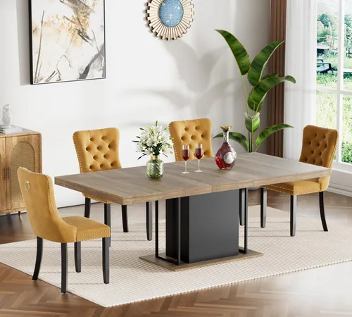 Vista 50 de Juego de mesa de comedor extensible de 5 piezas, juego de mesa de comedor extensible de estilo granja para 4, mesa de cocina expandible de madera