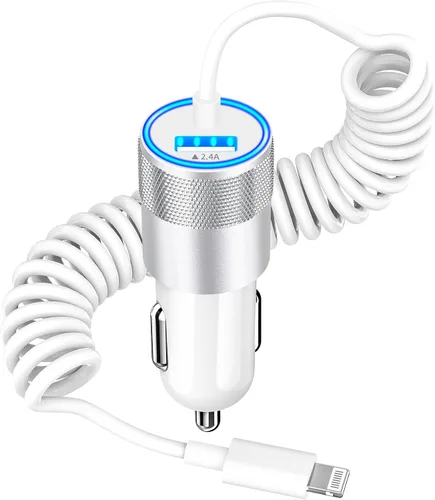 Vista 15 de Cargador de coche para iPhone con certificación MFi de Apple de carga rápida + cable Lightning de 6 pies Caiinei 4.8A Car Phone Charger Dual USB