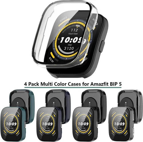 Vista 6 de [Paquete de 4] Funda con protector de pantalla de vidrio templado compatible con Amazfit Bip 5, parachoques ultrafino, cobertura completa, fundas