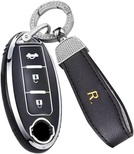 Vista 7 de ontto Funda para llavero de 3 botones para Nissan Car Key Skin Fit para Infiniti Smart Remote Keycover Beige Beige (llavero R)