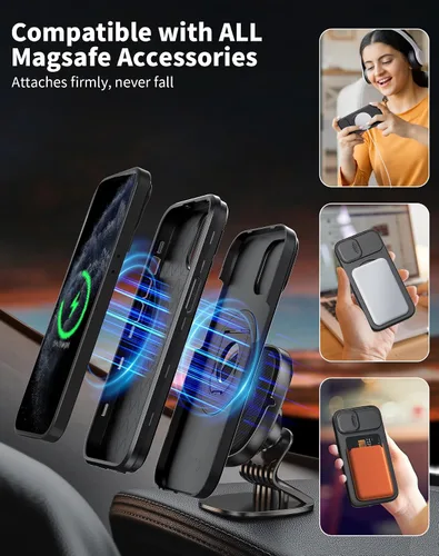 Vista 2 de Funda magnética para iPhone 11 Pro compatible con carga inalámbrica MagSafe, con 2 protectores de pantalla, anillo kickstand de 360° integrado +
