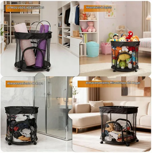 Vista 8 de Carrito de almacenamiento de bolas, organizador de bolas con ruedas 51.36gal 2 Side Opening Ball Basket for Garage, Playground and Outdoor, Ball