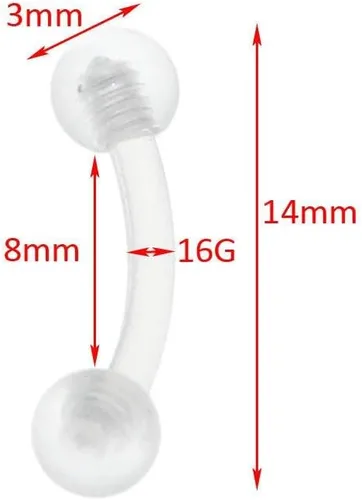 Vista 3 de Oasis Plus 10 piercings de 16G transparente flexible Bioplast Retenedor de arco de ojo para labio Jestrum, labret vertical, mordeduras de serpiente