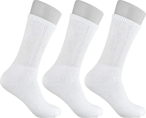 Vista 2 de Personal Touch Calcetines Diabetic Crew para hombre, 3 pares (10-13, blanco)