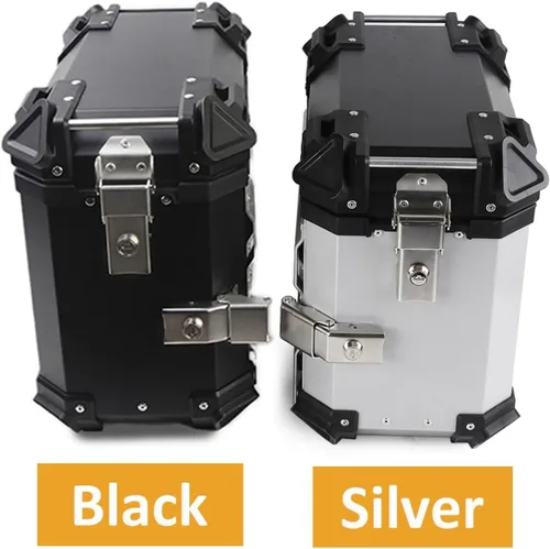 Vista 5 de Maletas laterales para motocicleta, 38L de motocicleta de lado duro, alforjas para maletero Tour, maletín lateral negro/plateado