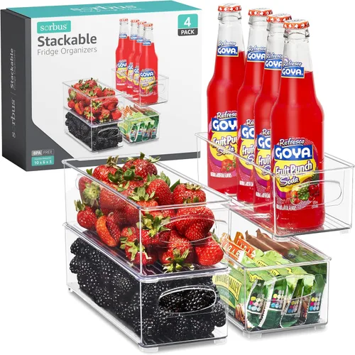 Vista 7 de Sorbus Contenedores organizadores apilables para refrigerador, contenedores de almacenamiento transparentes para despensa de cocina, congelador